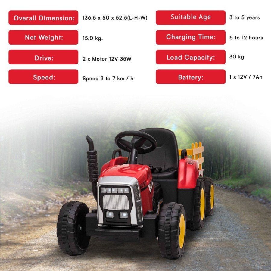 Lasten akkutraktori peräkärryllä