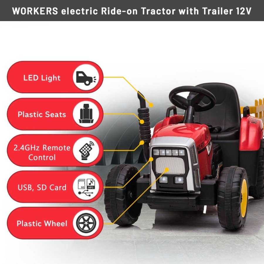 Lasten akkutraktori peräkärryllä
